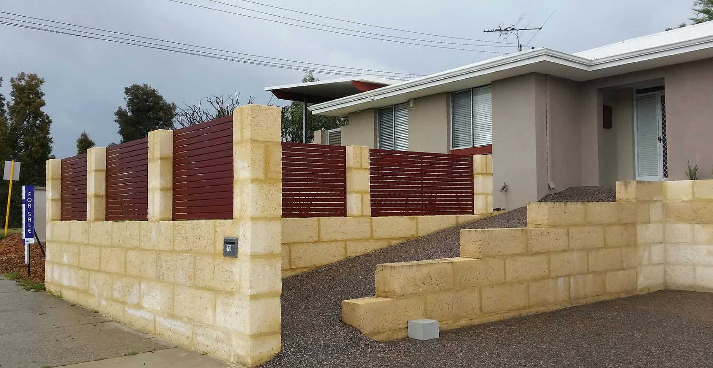 Limestone Retaining Wall With Fence & Pathway | Limestone Walls Perth